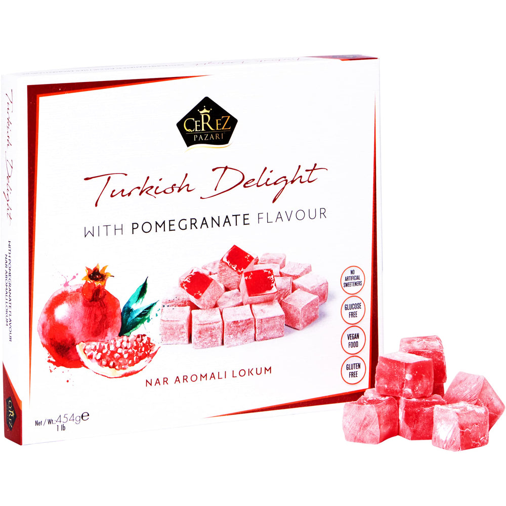 Cerez Pazari Turkish Delight pomegranate box – premium gift-ready presentation for celebrations