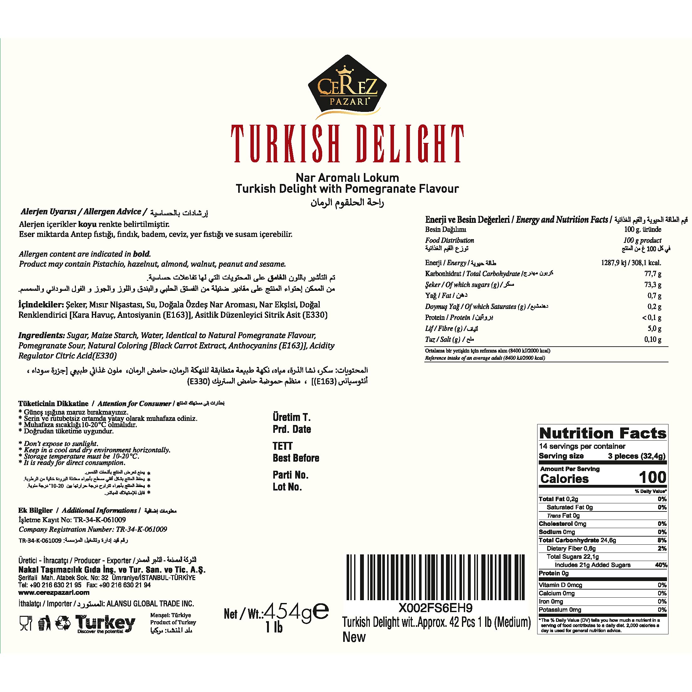 Cerez Pazari Turkish Delight pomegranate piece closeup – soft, juicy texture for tea time enjoyment