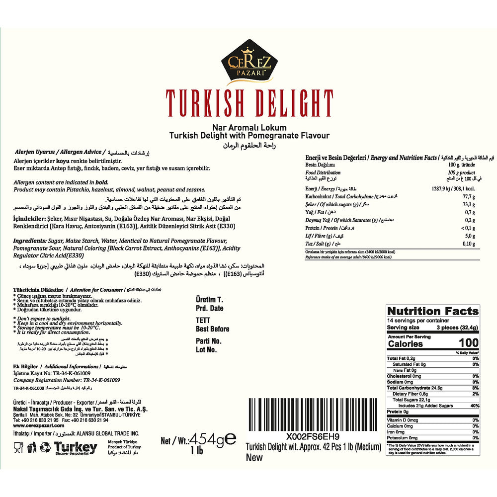 Cerez Pazari Turkish Delight pomegranate piece closeup – soft, juicy texture for tea time enjoyment