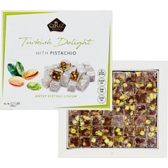 Cerez Pazari Turkish Delight powdered sugar dusted for easy serving.