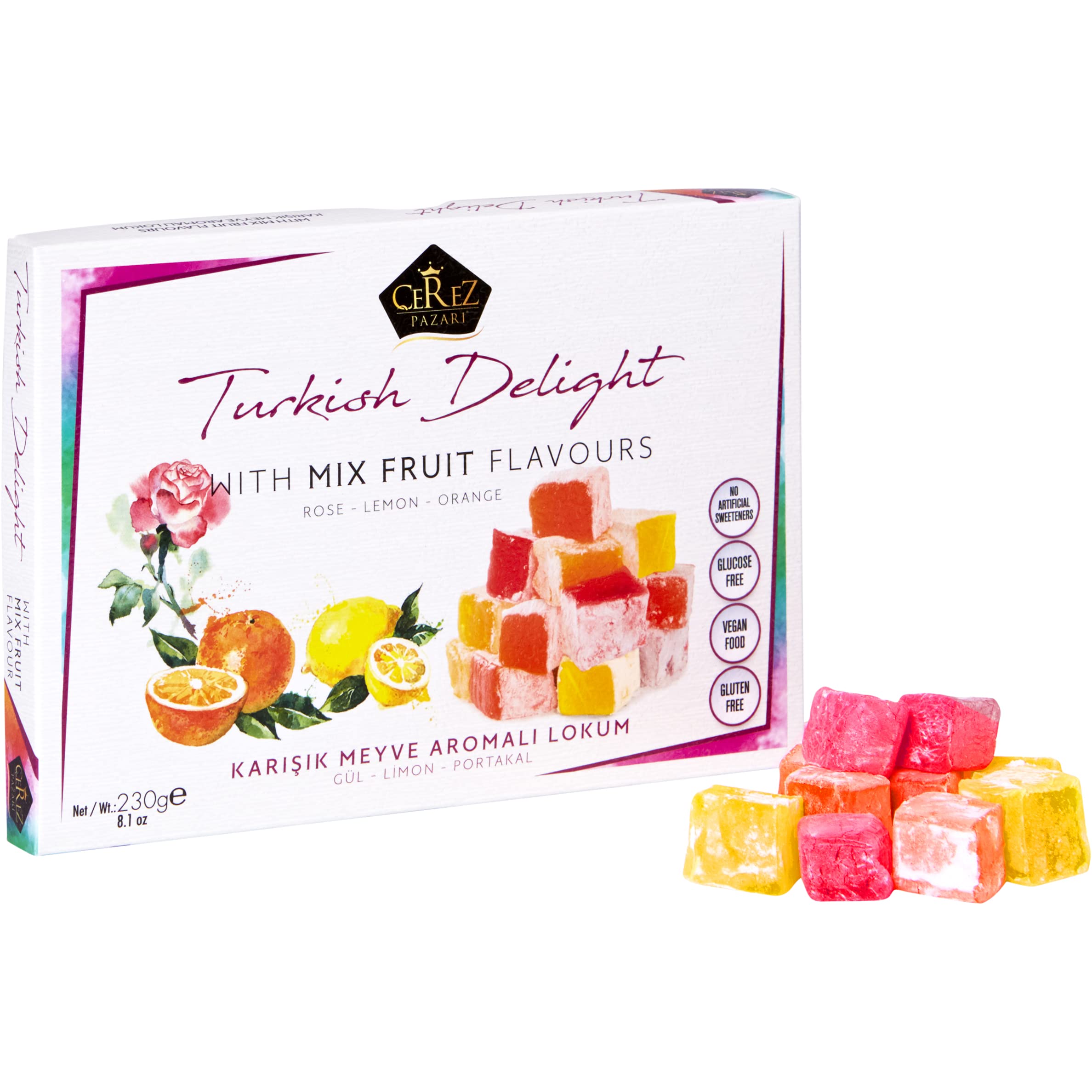 Çerez Pazarı Turkish Delight rose flavour pairs well with tea.