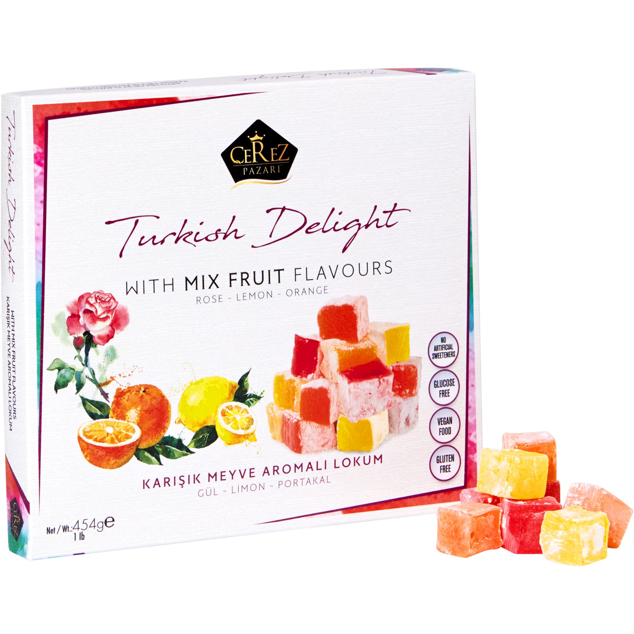 Cerez Pazari Turkish Delight rose-orange-lemon assortment, gift-ready