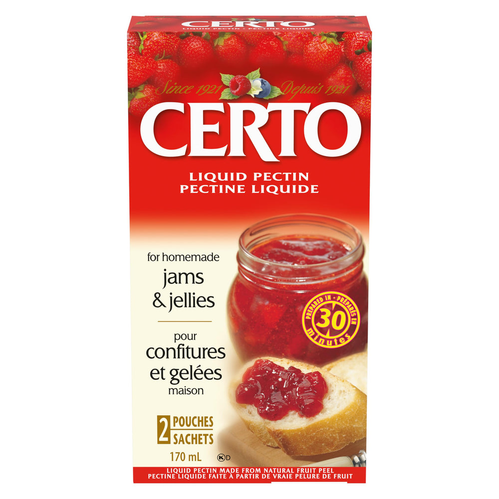 CERTO pectin on kitchen counter ready for quick jam prep.