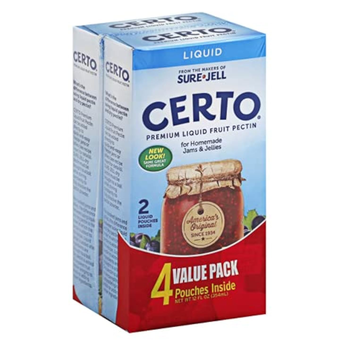 Certo Premium Liquid Fruit Pectin bottle for quick jam setting and preserves.