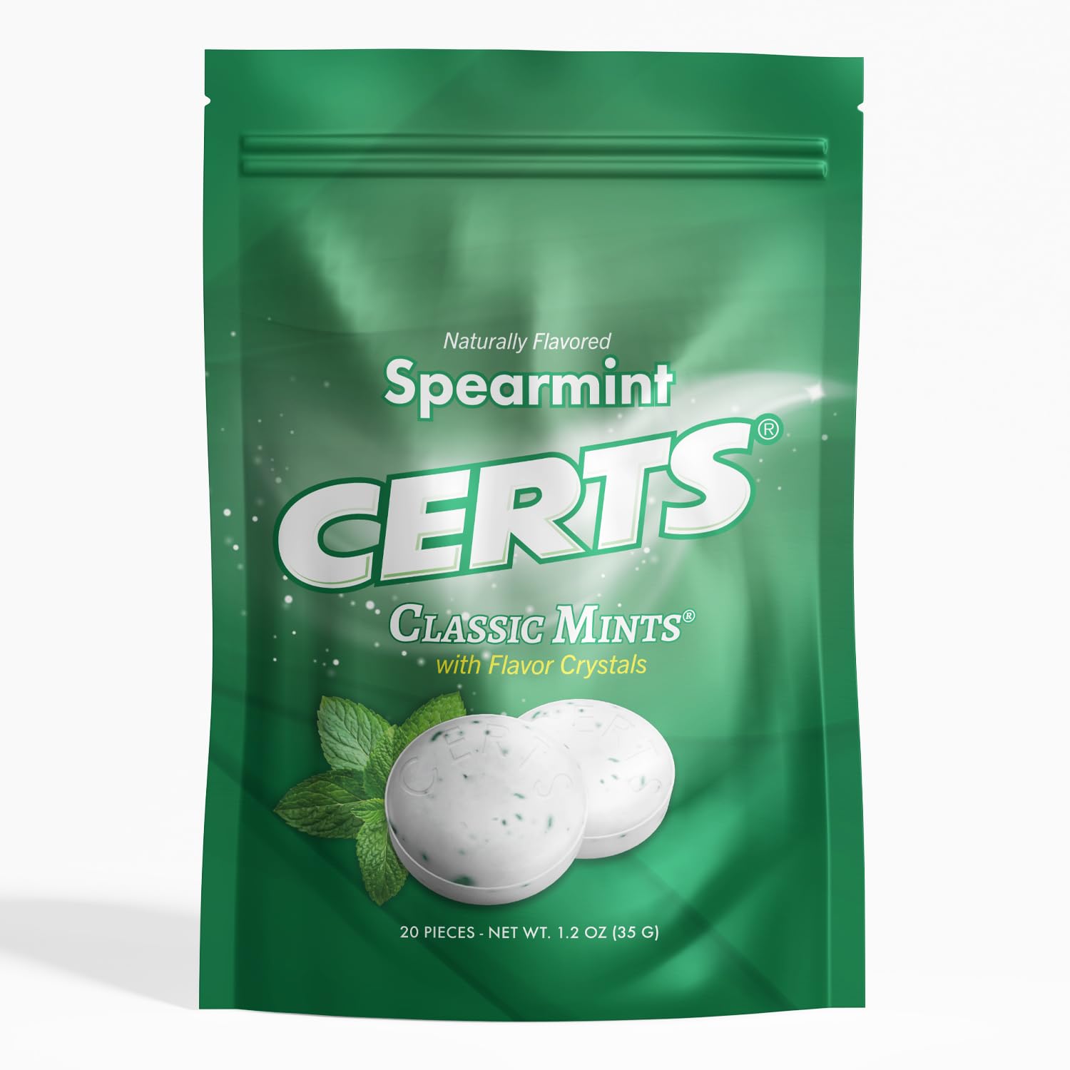 Certs Mints spearmint pack closeup for quick, refreshing breath