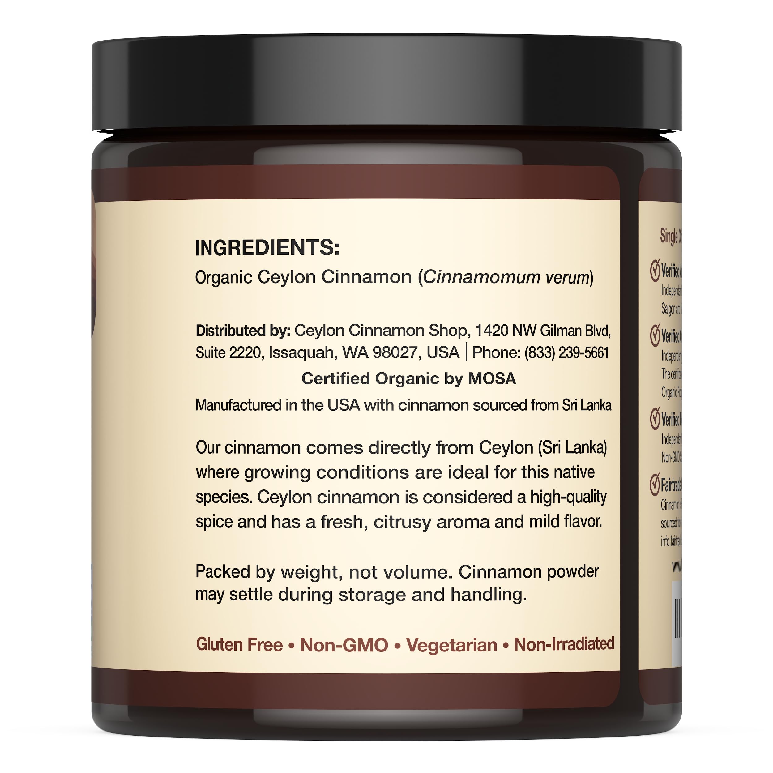 Close-up of Ceylon Cinnamon Shop powder highlighting vibrant golden-brown color.