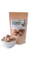 Cream jar of Ceylon Rustic Savour Organic Nutmeg 56g highlighting organic certification