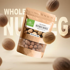 Close-up of CEYLONFLAVORS nutmeg seeds highlighting aroma ideal for fresh grinding