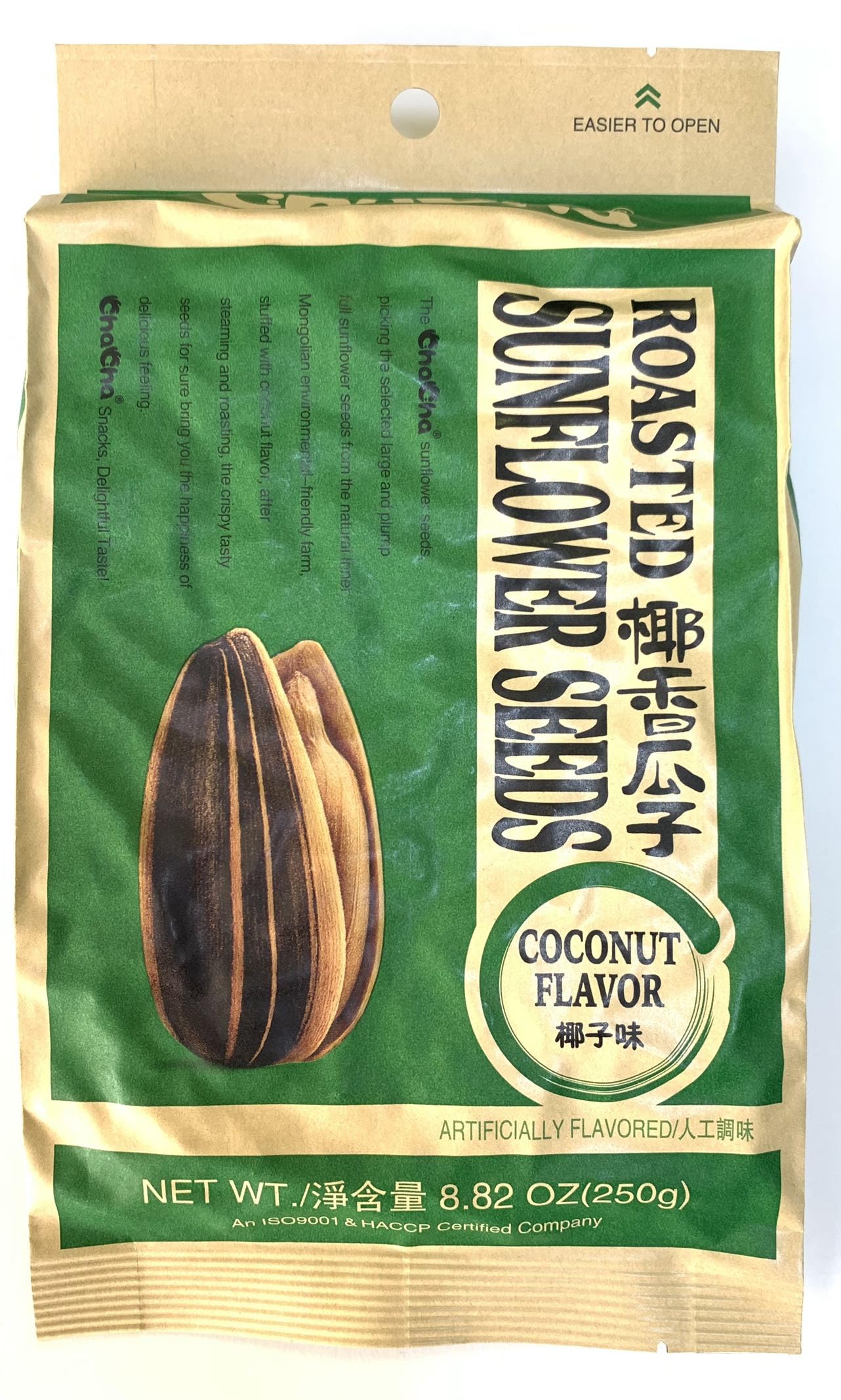 ChaCha coconut-flavored seeds in a resealable pouch for fresh crunch on the go.
