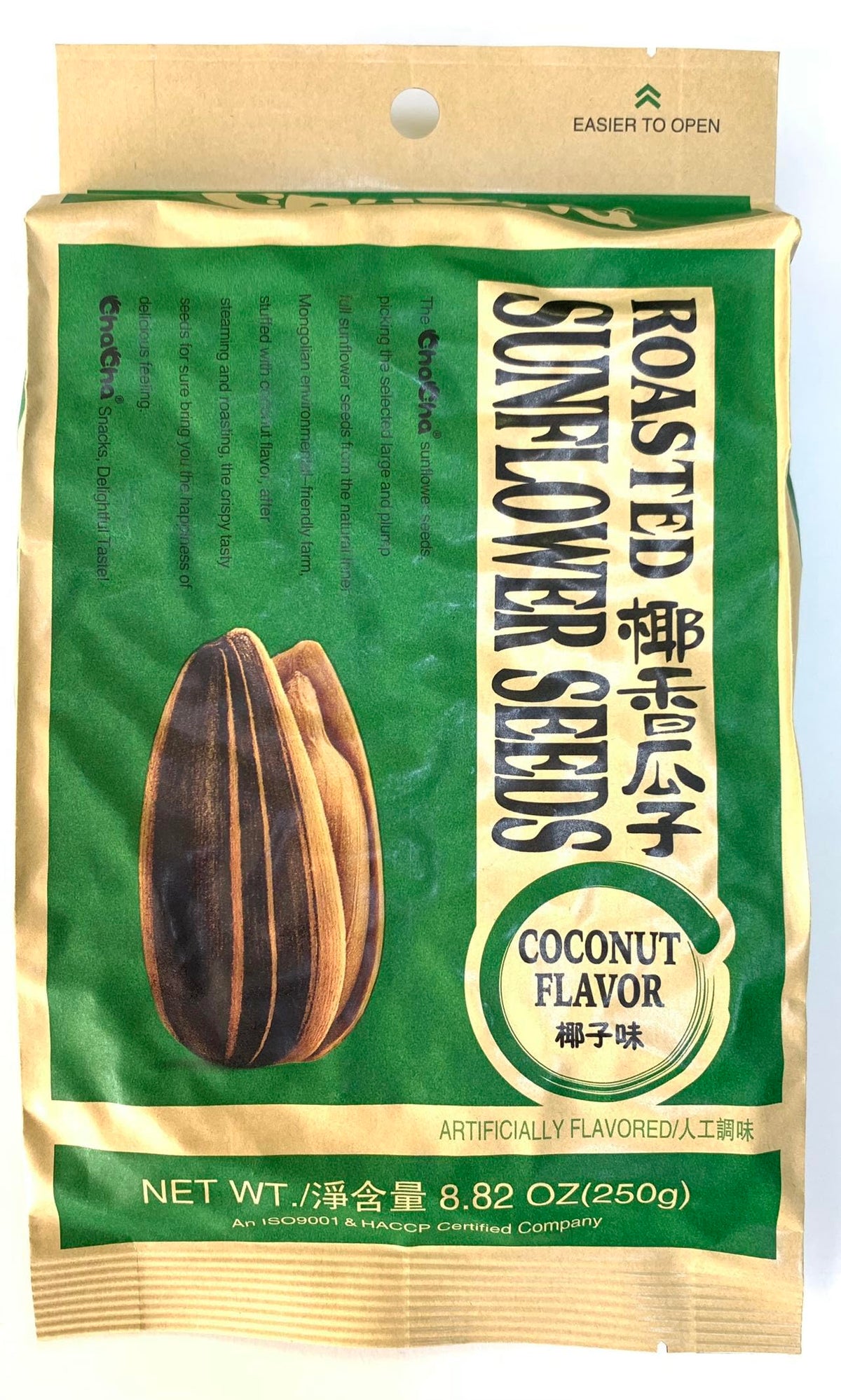 ChaCha coconut-flavored seeds in a resealable pouch for fresh crunch on the go.