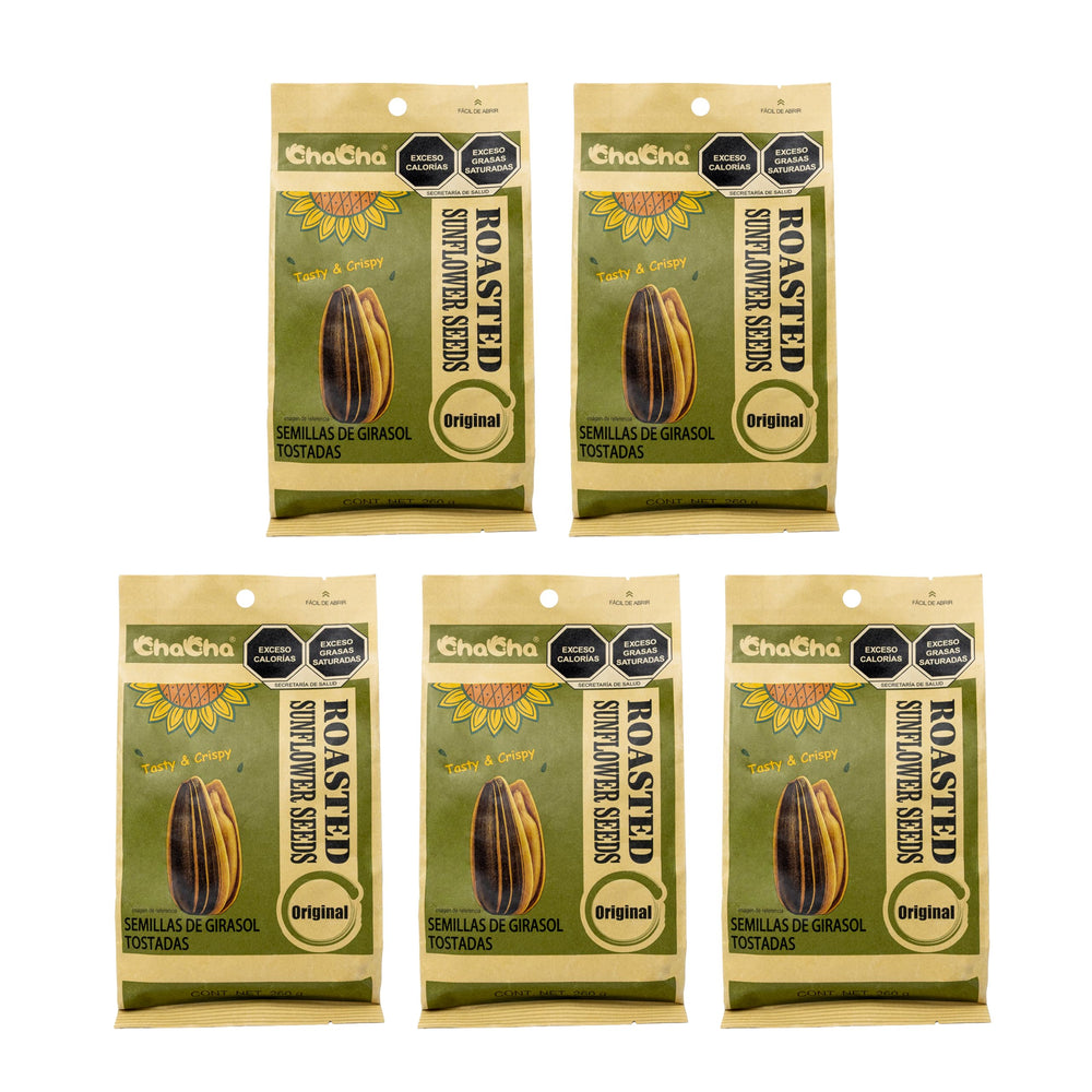 ChaCha natural roasted sunflower seeds three-pack in hand.