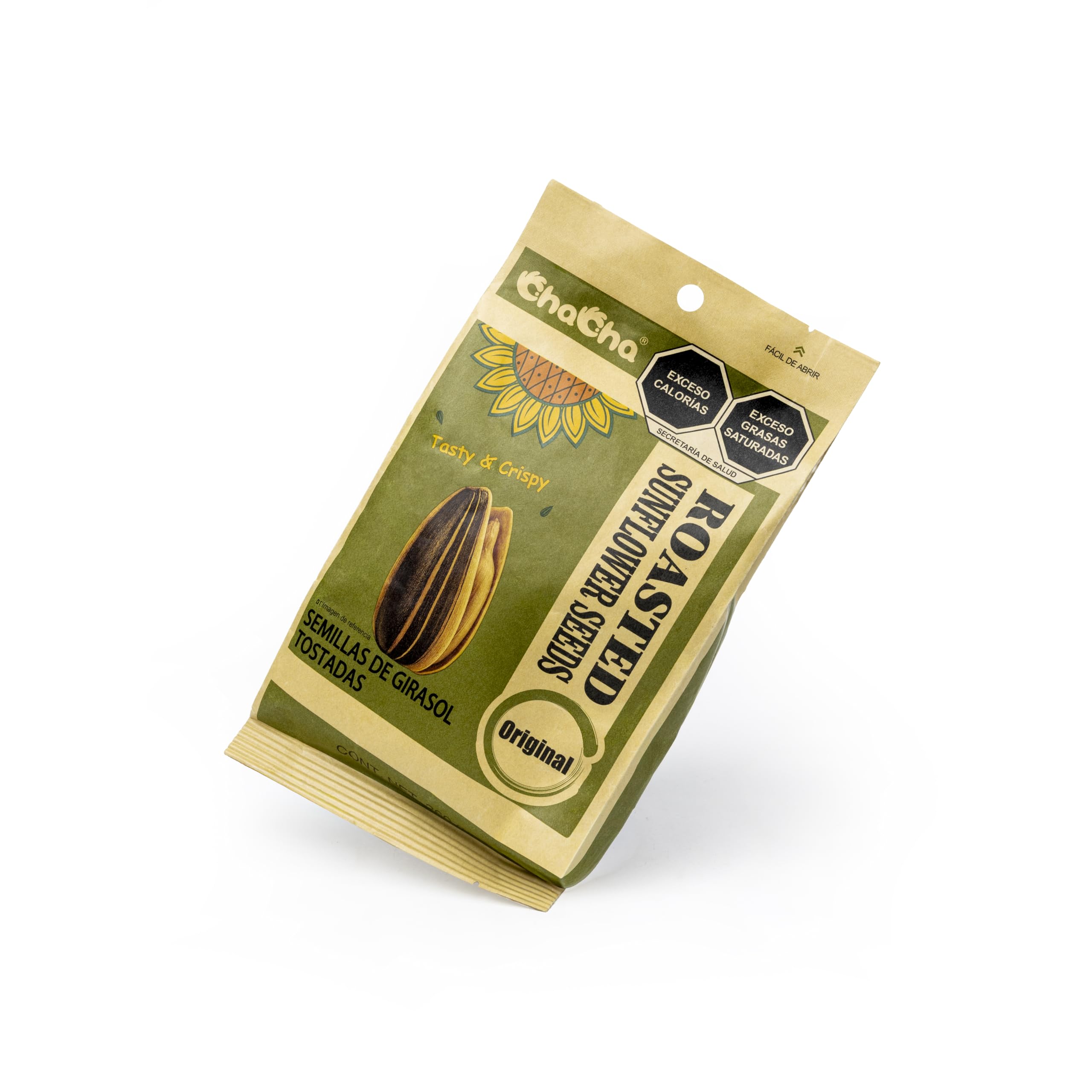 ChaCha natural roasted sunflower seeds with clear labelling for informed snacking choices.