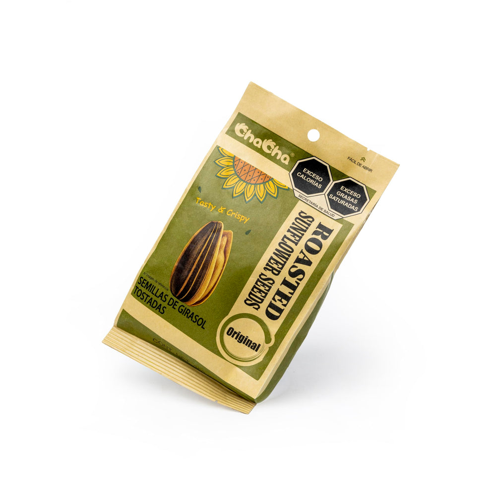 ChaCha natural roasted sunflower seeds with clear labelling for informed snacking choices.