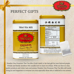 ChaTraMue Gold Label Thai tea steams in a cup with rich aroma.