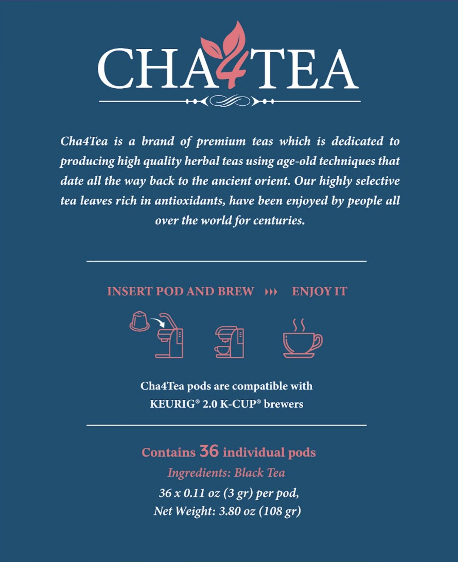 Freshness-sealed Cha4TEA pods preserve flavor from first sip.