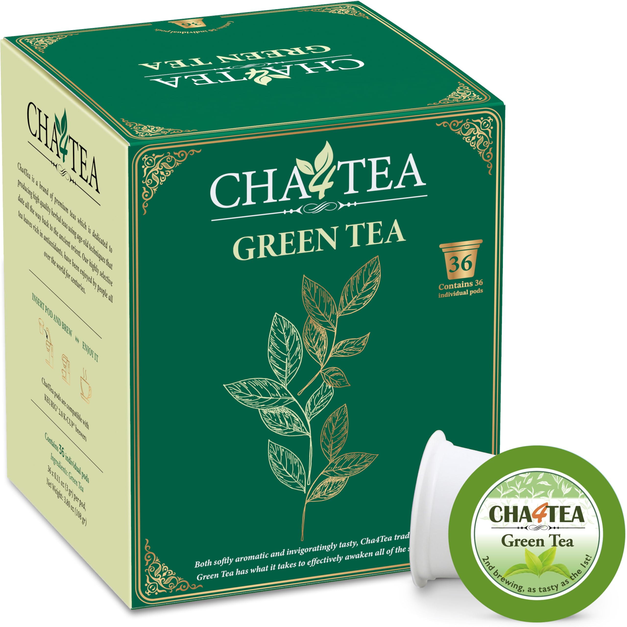 Cha4TEA green tea pods for Keurig brewers, quick flavorful brew