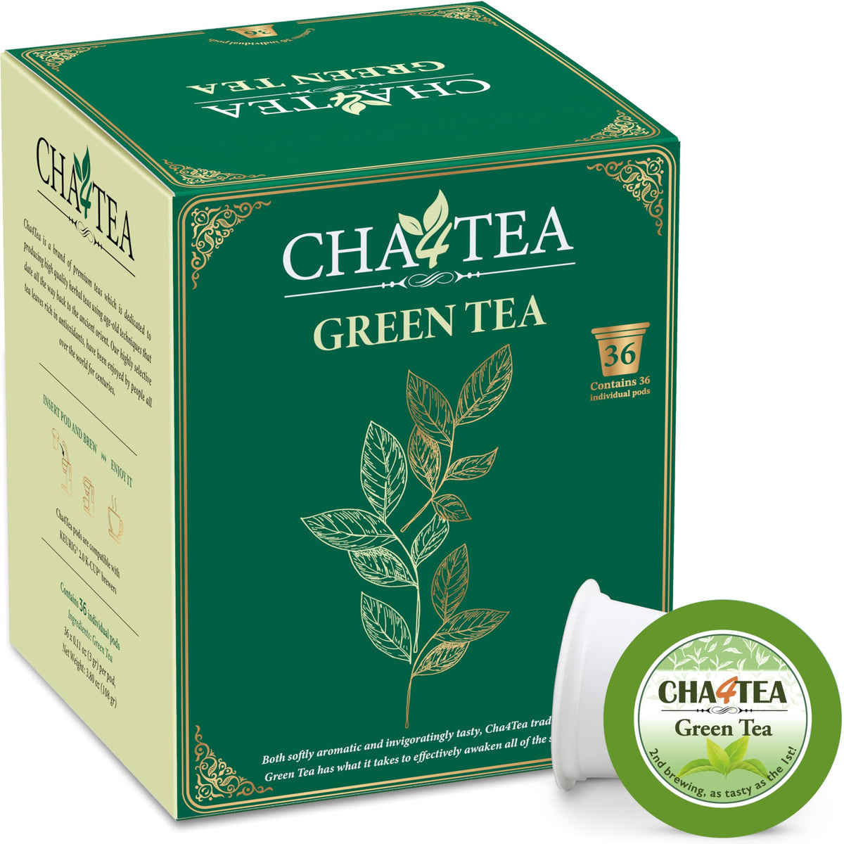 Cha4TEA green tea pods for Keurig brewers, quick flavorful brew