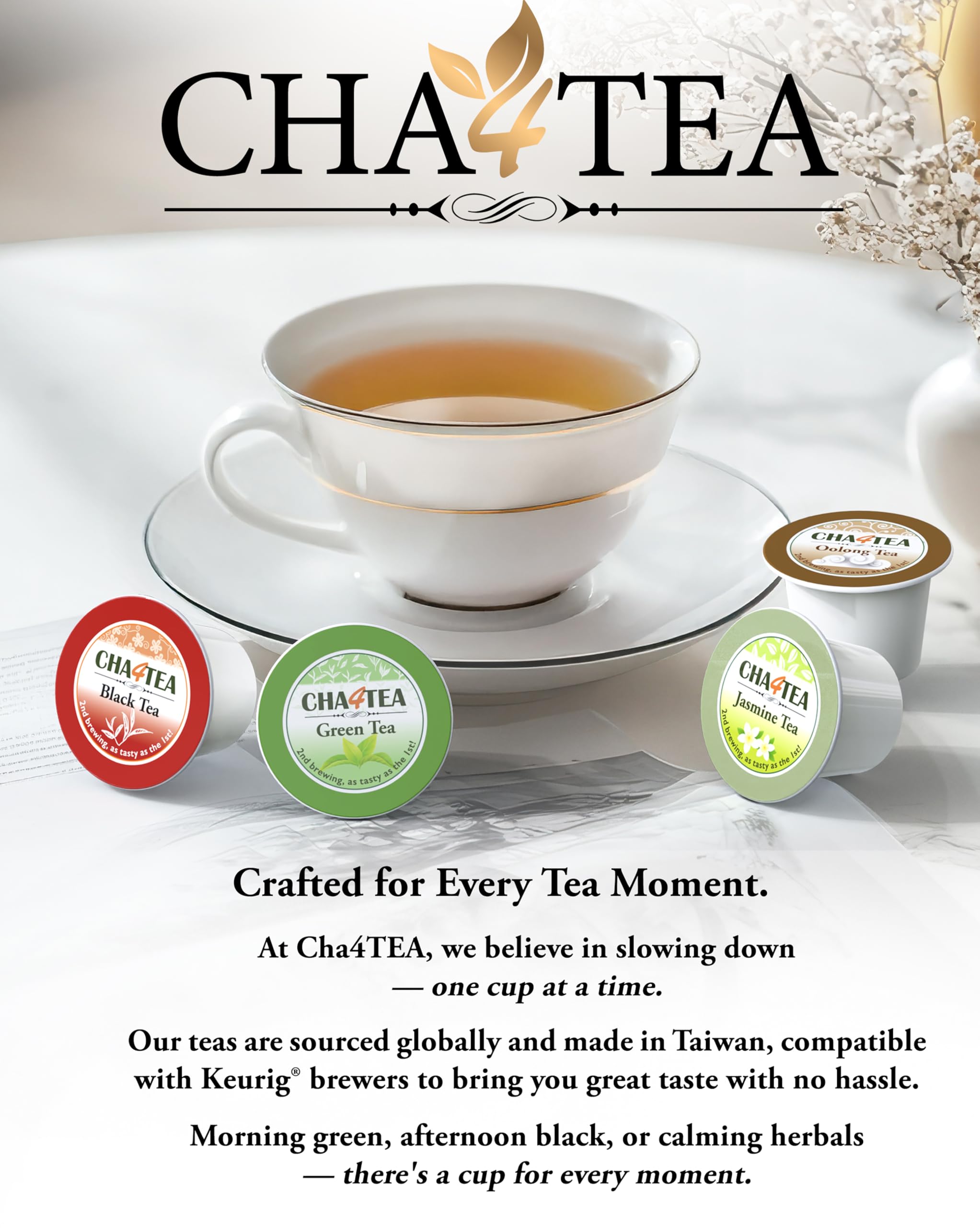 Cha4TEA Jasmine Green Tea K-Cup with floral aroma