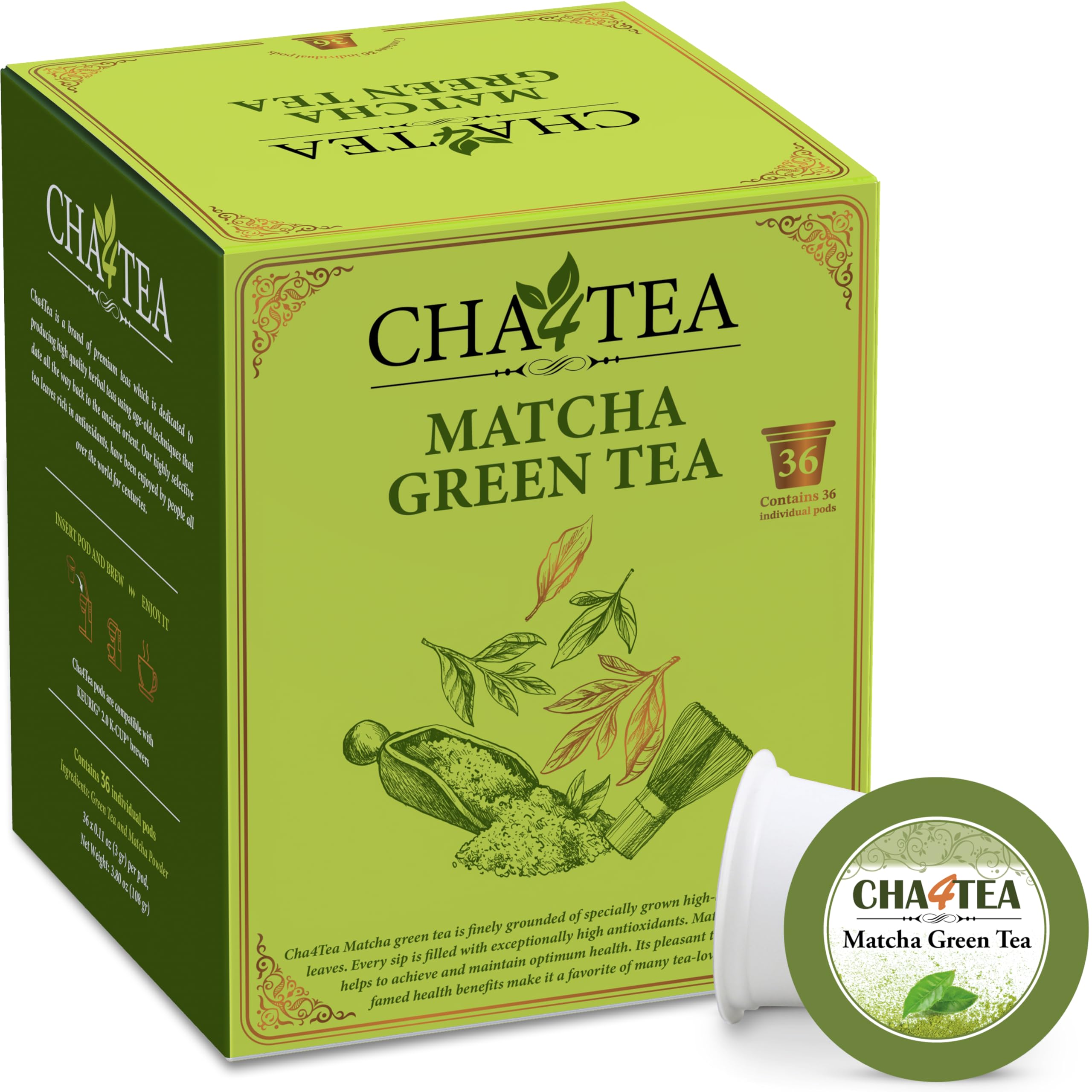 Cha4TEA Matcha Green Tea Pod compatible with Keurig for a quick, flavorful cup.