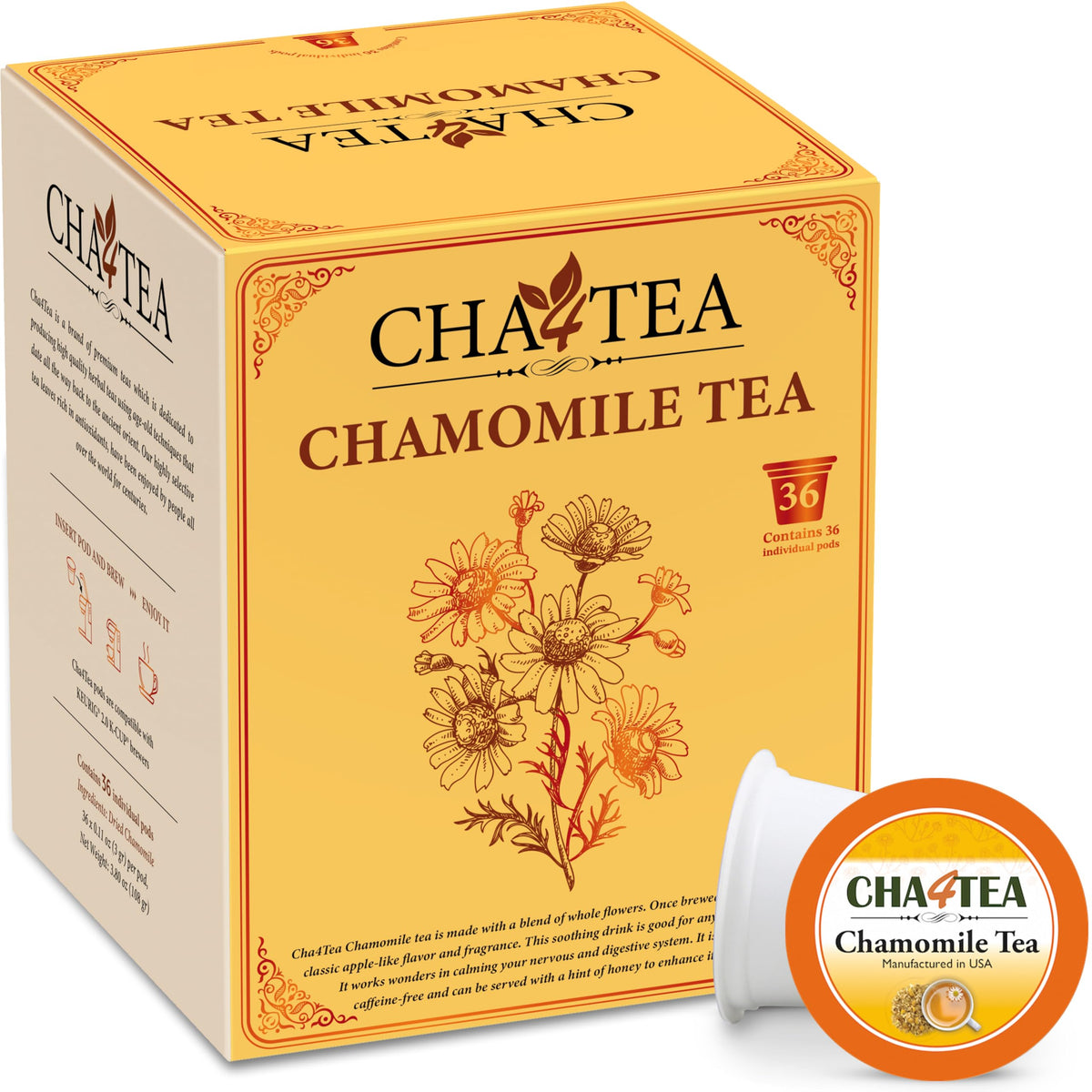 Cha4TEA pure chamomile tea pod ready for a soothing cup.