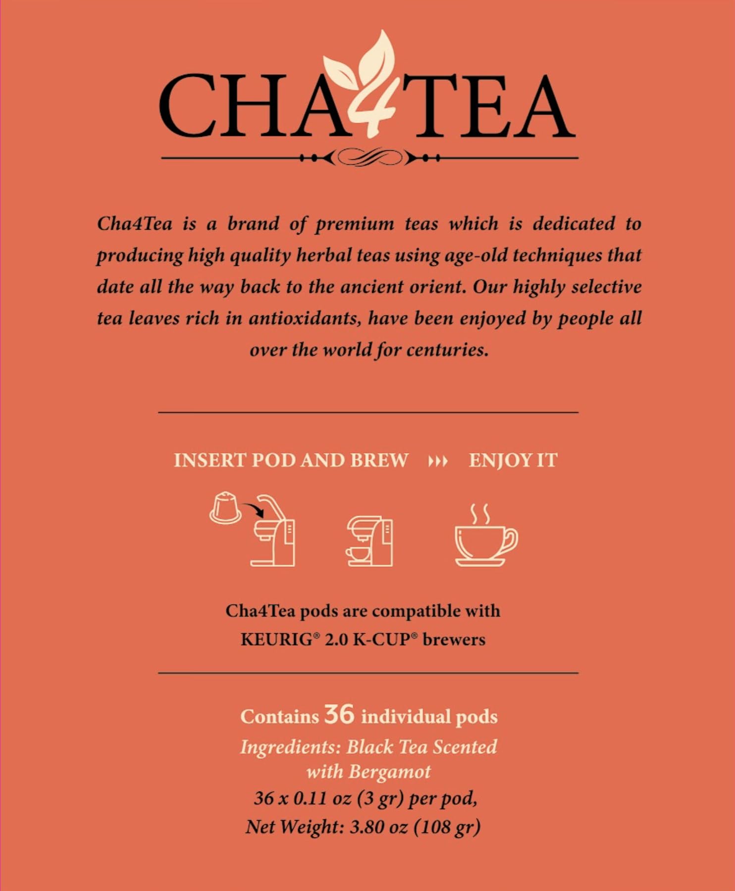 Cha4TEA Earl Grey pods ready to brew for busy mornings