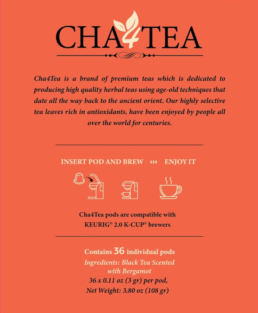 Cha4TEA Earl Grey pods ready to brew for busy mornings