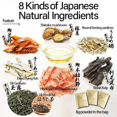 Chaganju Dashi ingredients blend highlights bonito, kombu, and mushrooms for layered aroma.