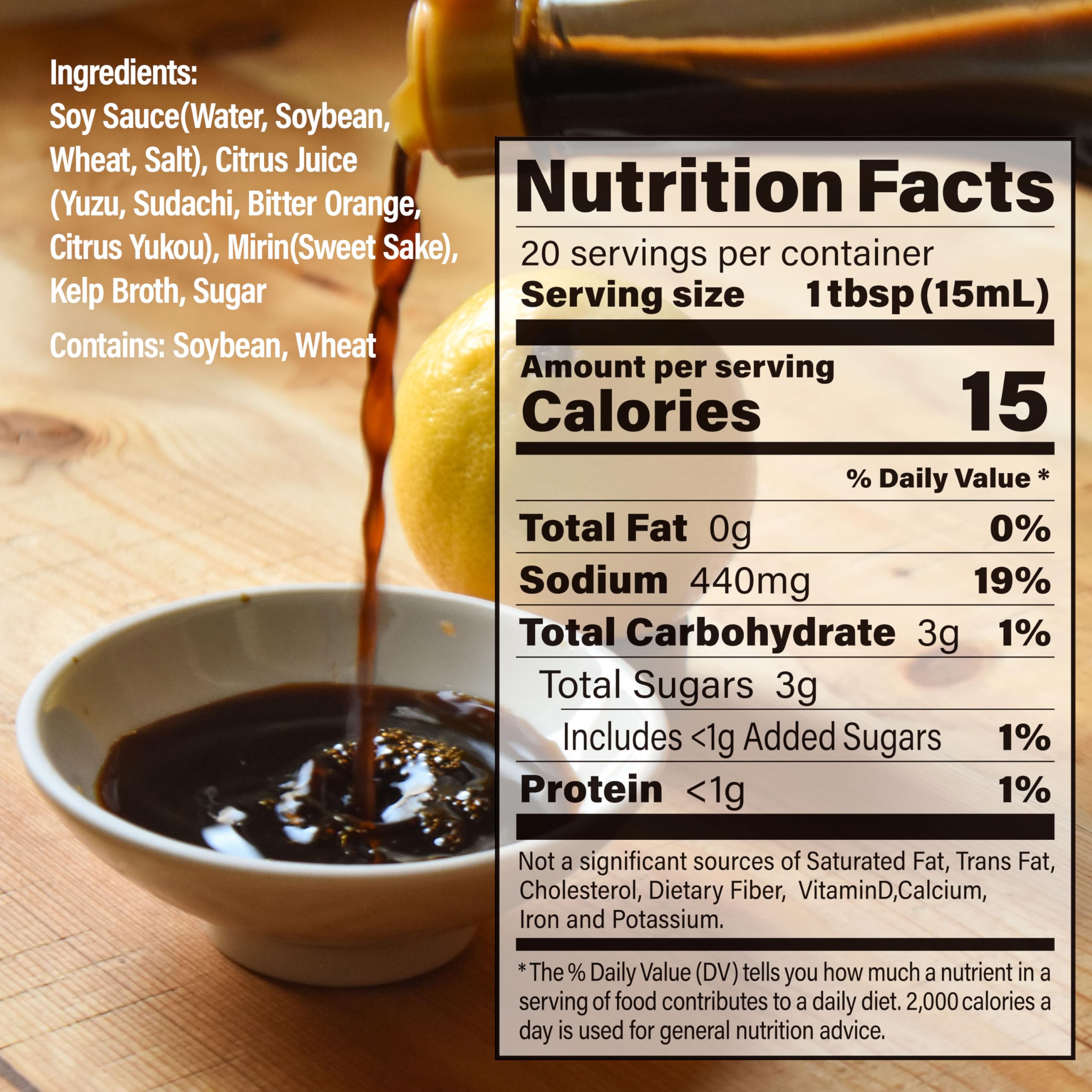 Chaganju Ponzu Sauce bottle close-up, showcasing natural ingredients.