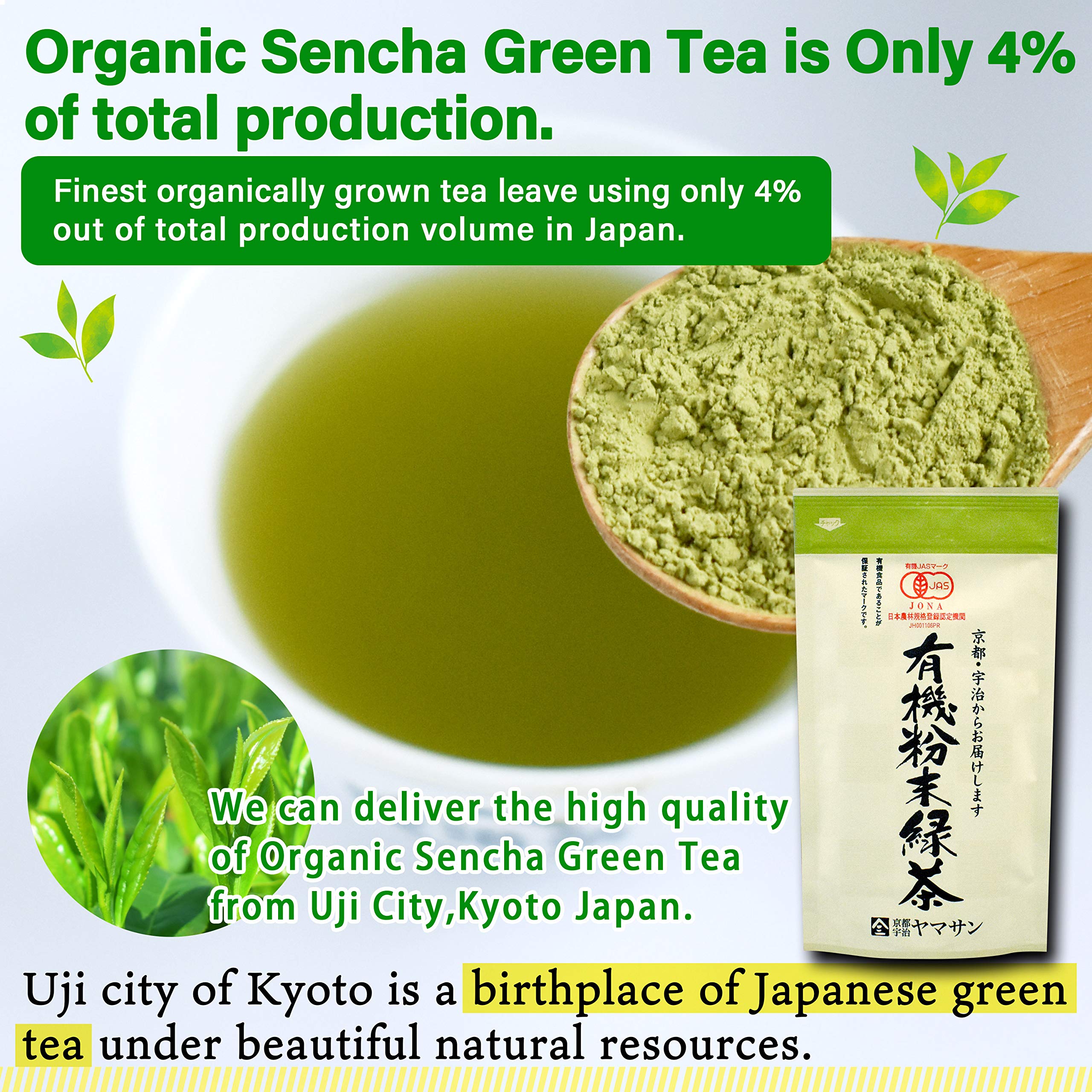 Close-up of Chaganju YAMASAN instant sencha powder texture for quick brew