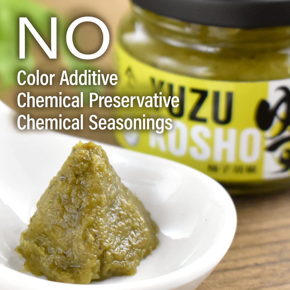 Chaganju Yuzu Kosho jar label emphasizes natural ingredients for clean heat