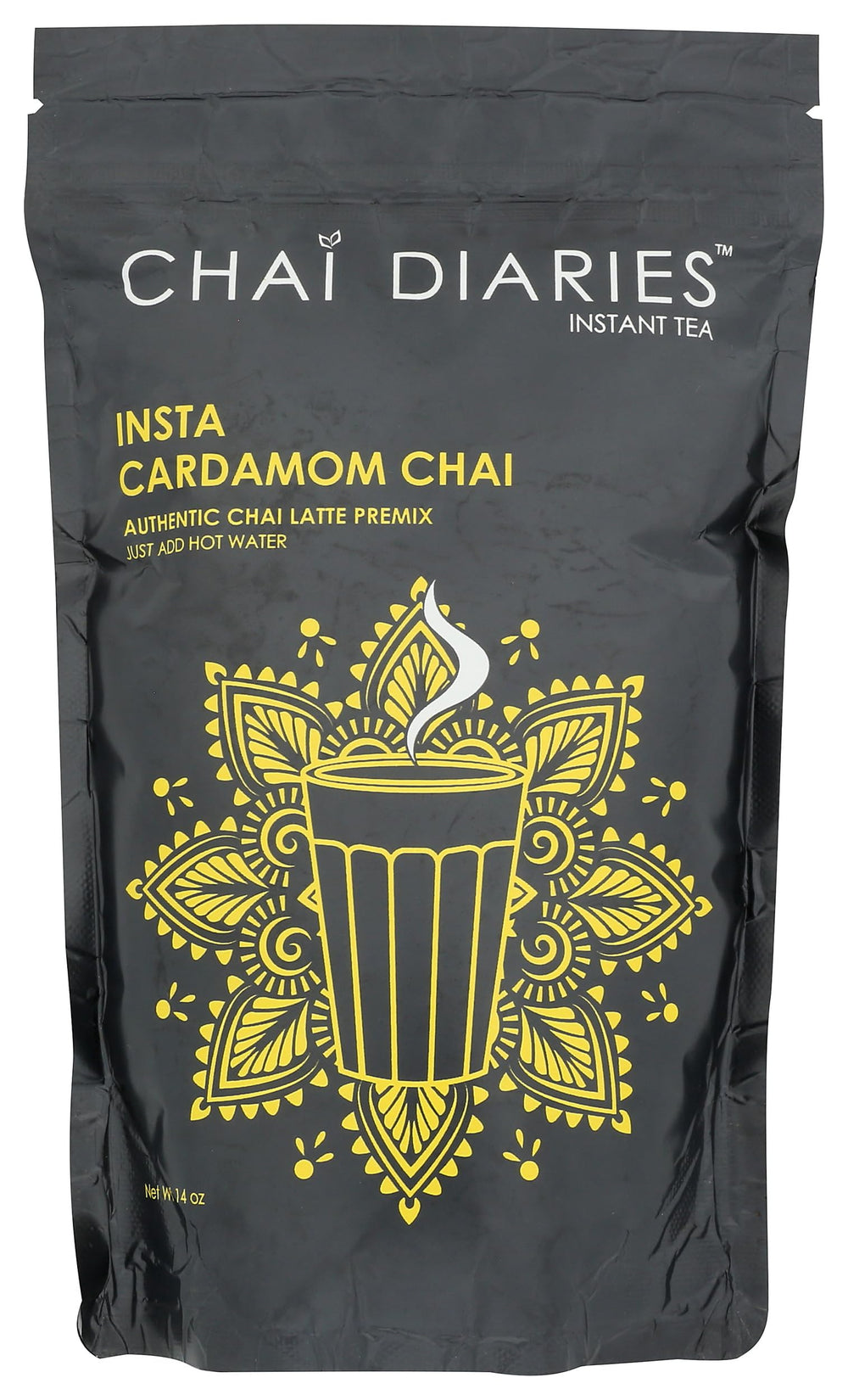 Chai Diaries Insta Cardamom Premix packaging close-up for premium at-home chai