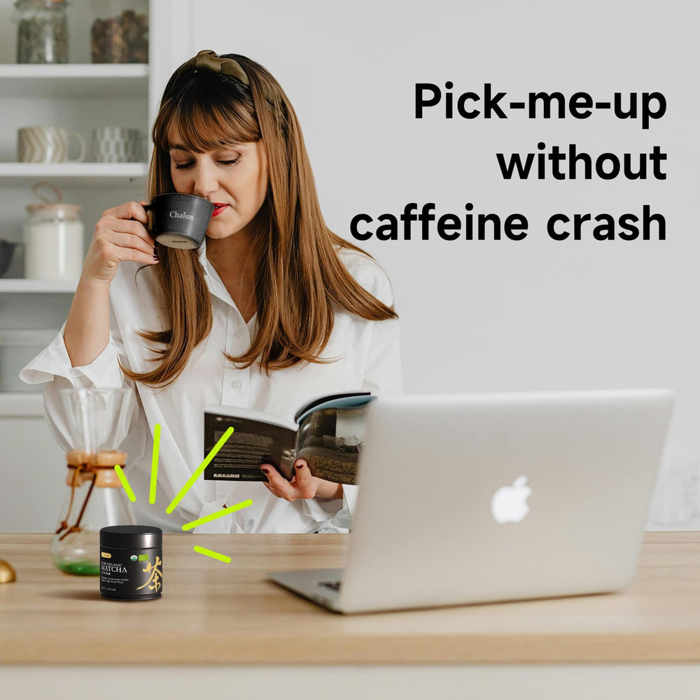 Chaism daily-energy matcha supports focus with natural caffeine.