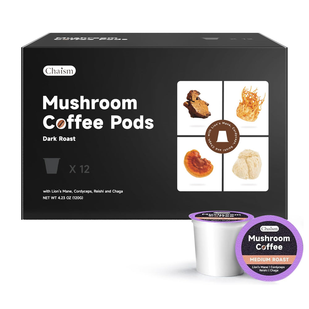 Chaism mushroom coffee pods packaging showing brand for daily use