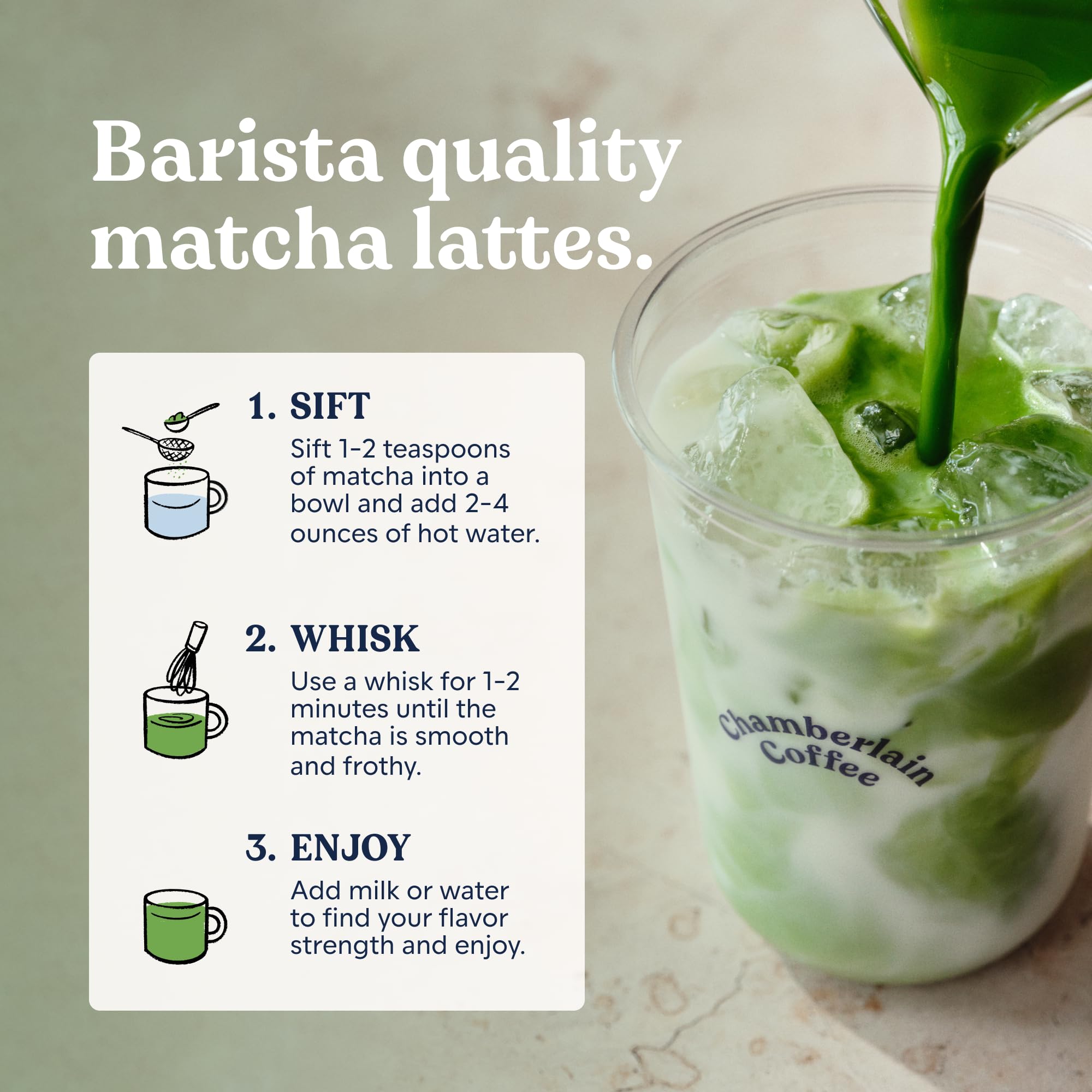 Chamberlain Coffee latte-ready matcha in a cup with silky foam