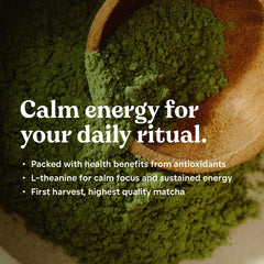 Chamberlain Coffee Vanilla Matcha powder jar beside ingredients for a ritual of calm mornings.