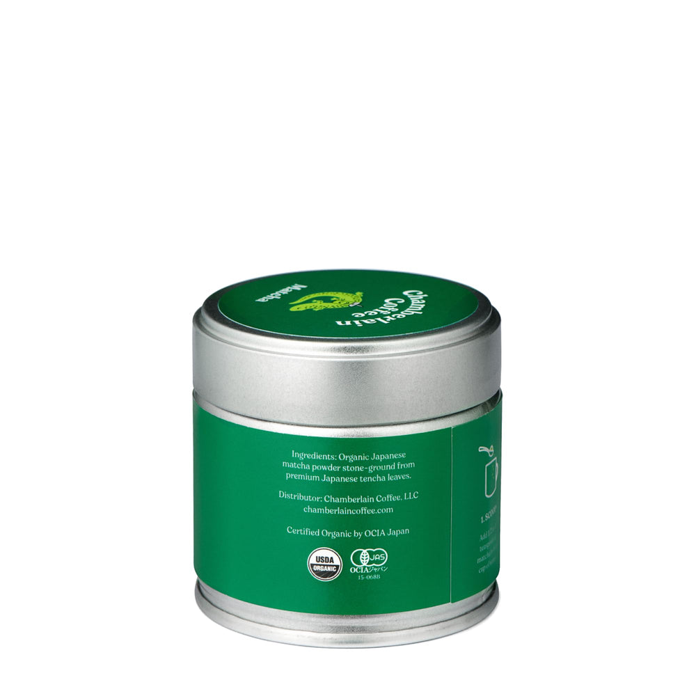 Chamberlain Coffee vibrant green matcha in a cup, energizing moments awaiting