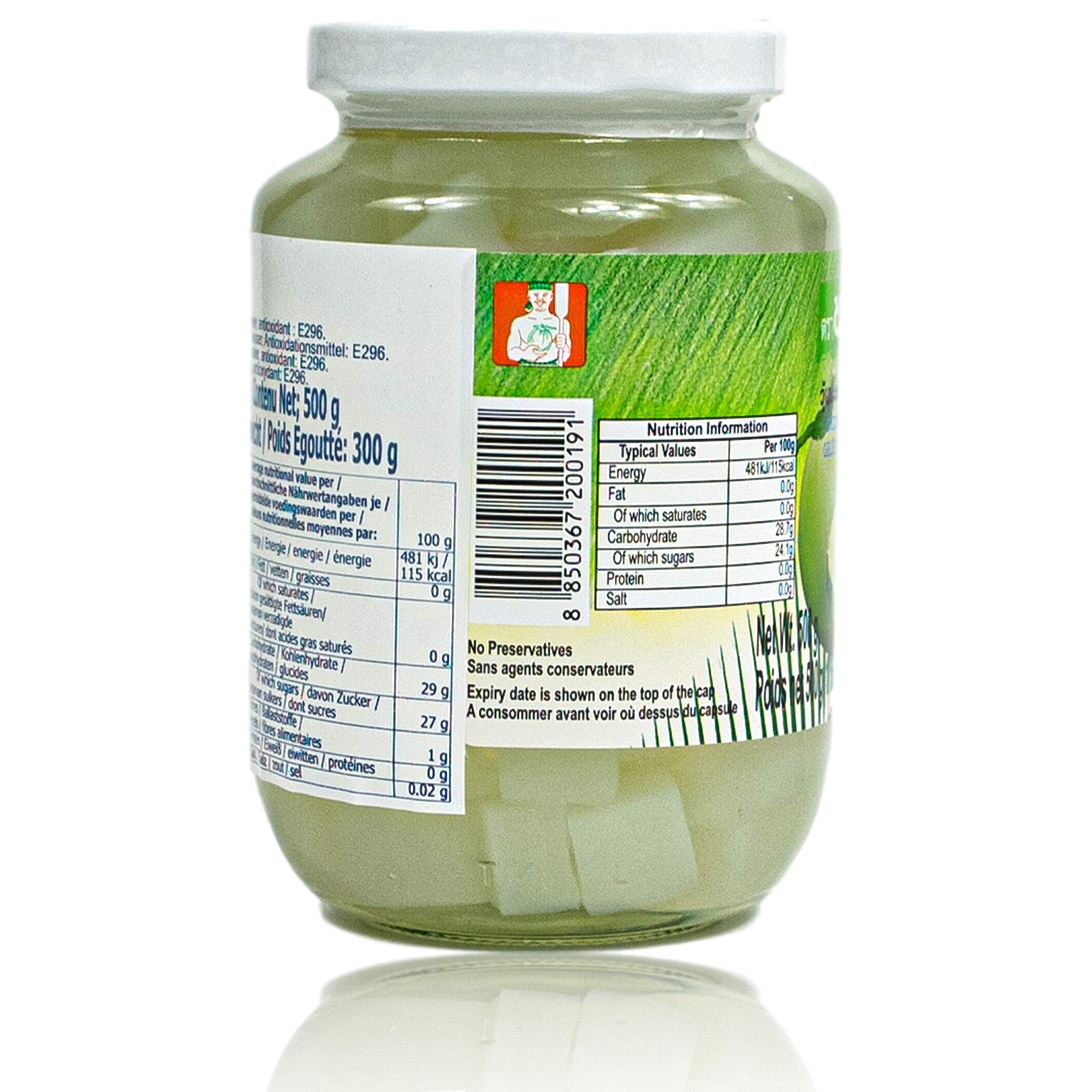 Chaokoh coconut gel in syrup served in a bowl with fresh fruit for a light snack.