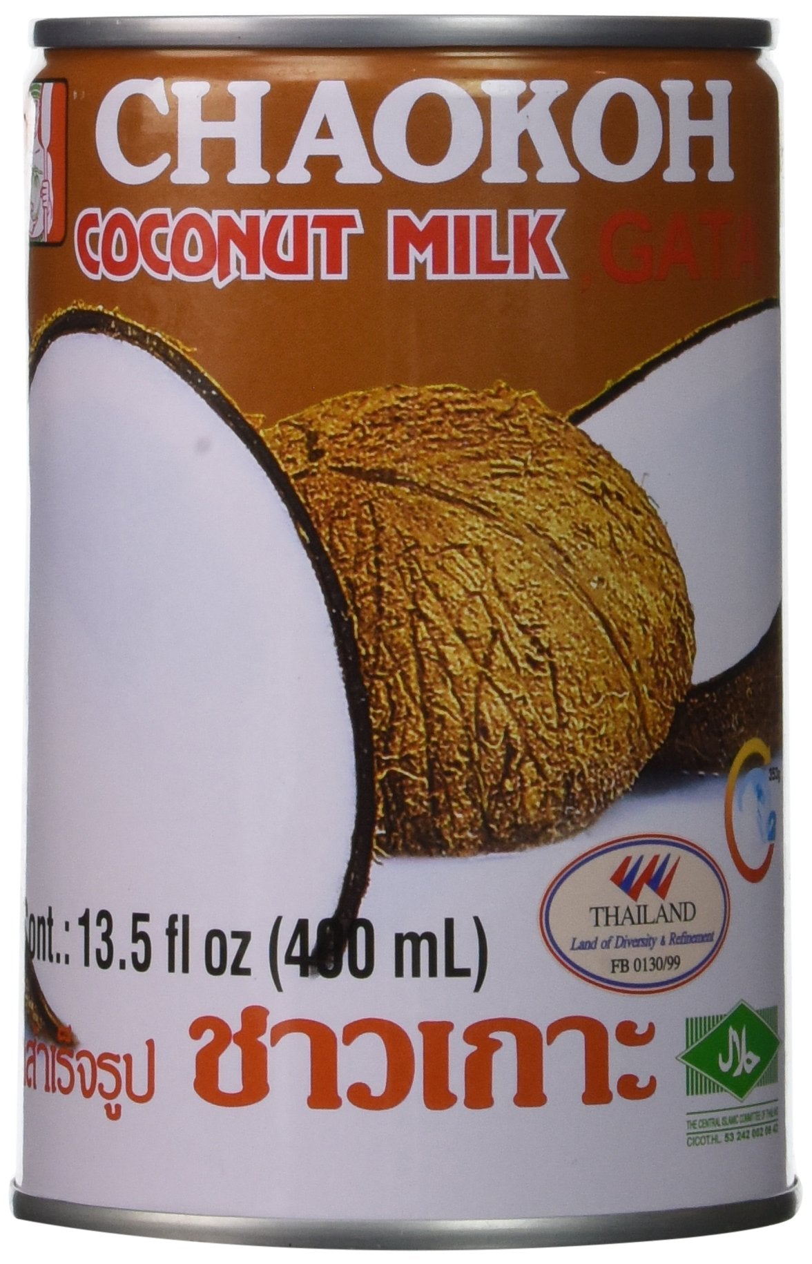 Chaokoh coconut milk 13.5 oz pack of 3, ideal for baking and curries.