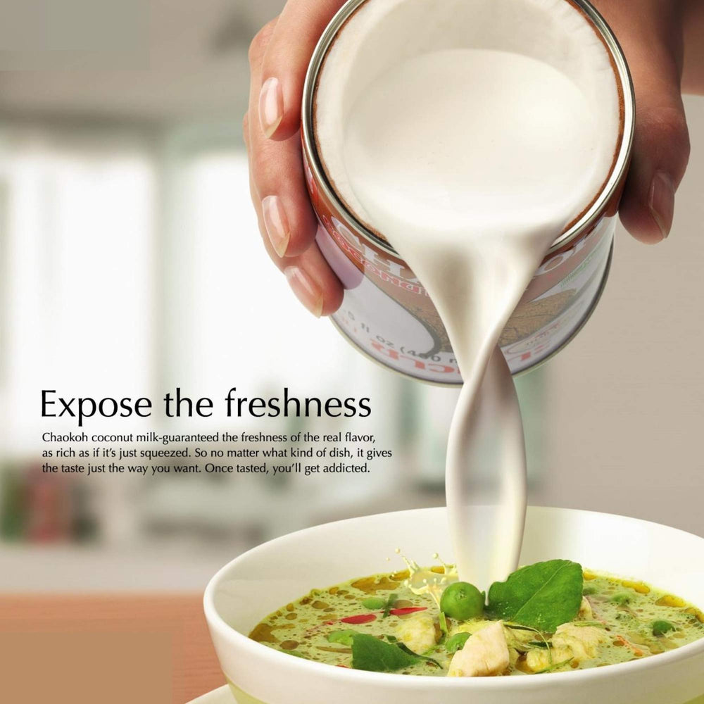 Chaokoh Coconut Milk Unsweetened no added sugar badge, highlighting natural ingredients