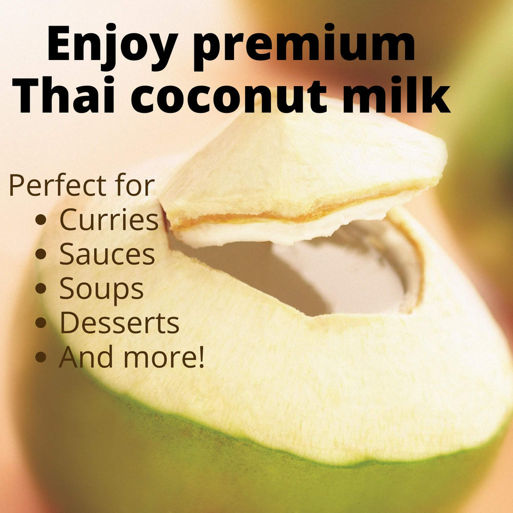 Chaokoh Coconut Milk Unsweetened being poured, creamy texture for sauces and desserts