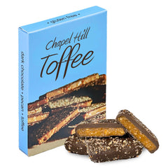 Chapel Hill Toffee pecan dark chocolate square with rich flavor and gluten-free promise