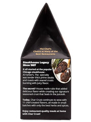 Close-up of Char Crust Hickory label showing premium dry rub benefits.