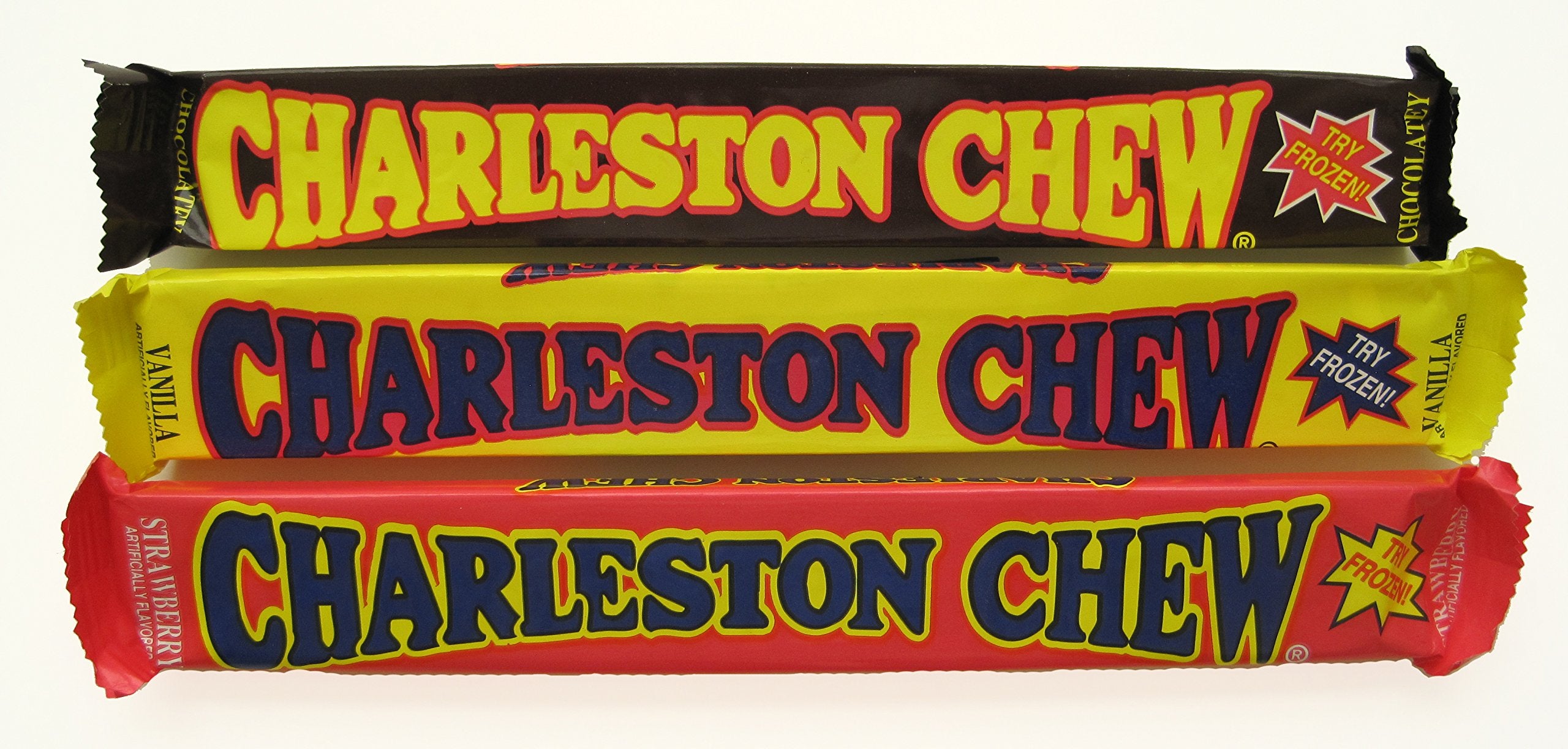 Charleston Chew nougat bar with chocolate coating offers a glossy, chewy bite for on-the-go snacking.
