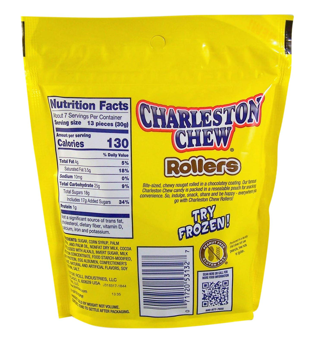 Charleston Chew Rollers Vanilla closeup of chocolatey coating and chewy nougat texture