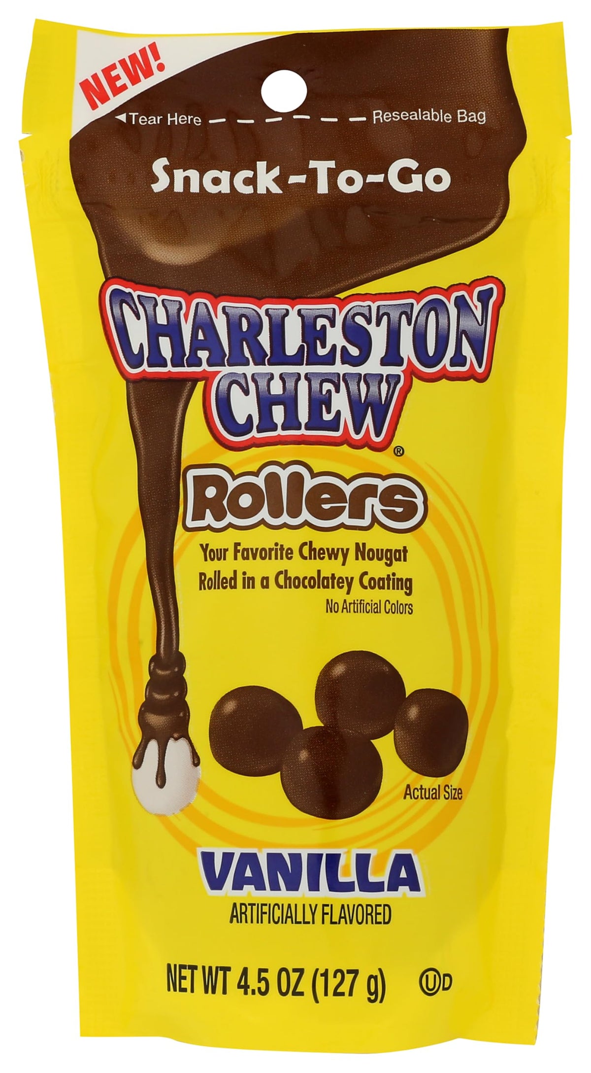 Charleston Chew Rollers Vanilla snack in a resealable bag for grab-and-go snacking.