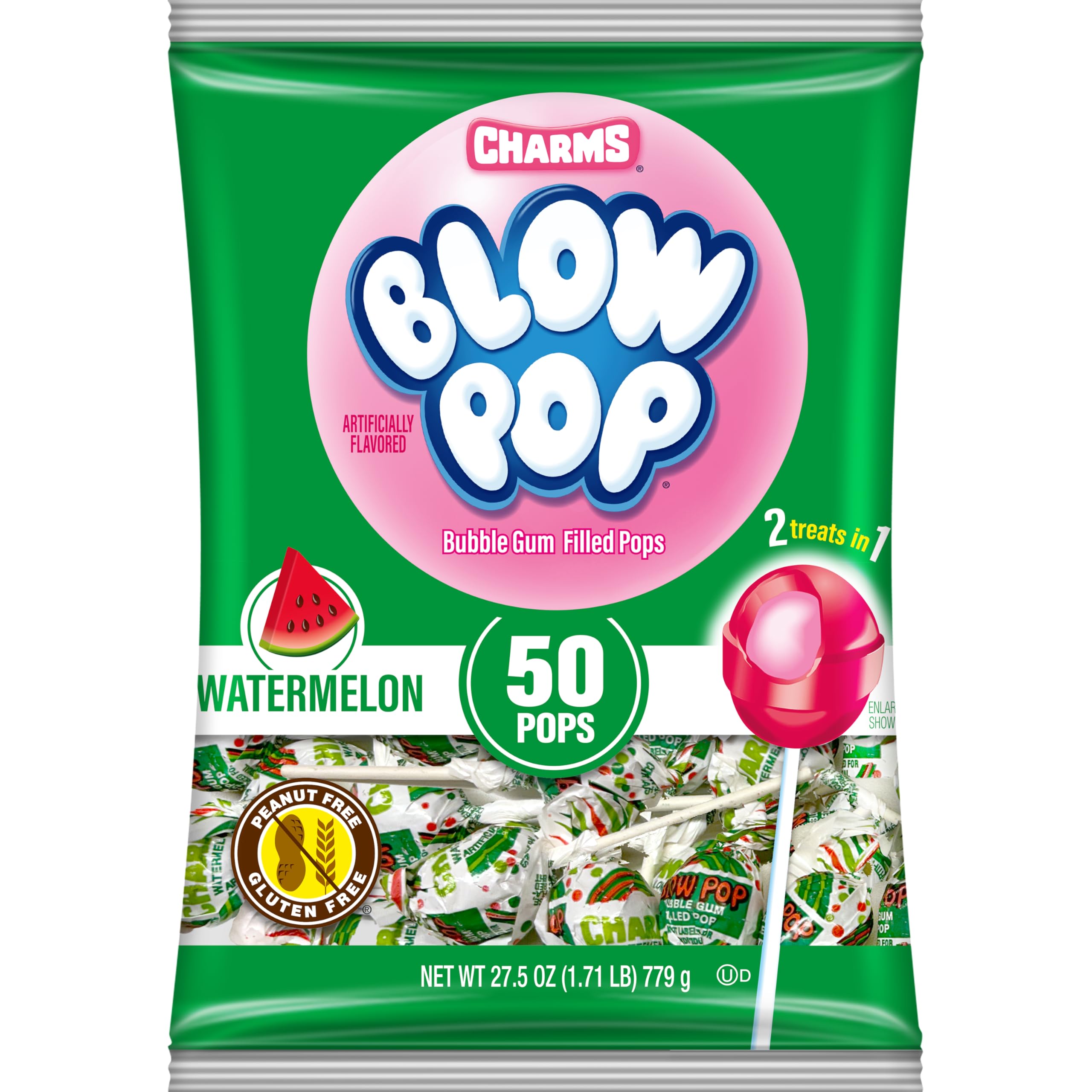 Charms Blow Pop Watermelon shell close-up for a fruity experience