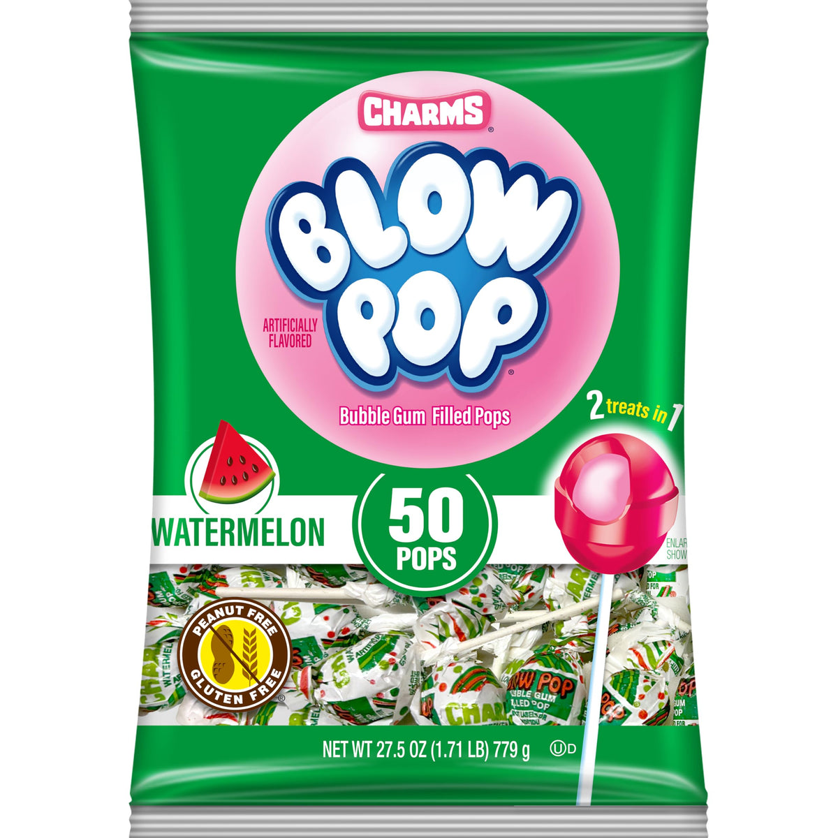 Charms Blow Pop Watermelon shell close-up for a fruity experience