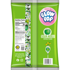 Charms Blow Pops Sour Apple center, chewy bubble gum contrast for a playful treat.