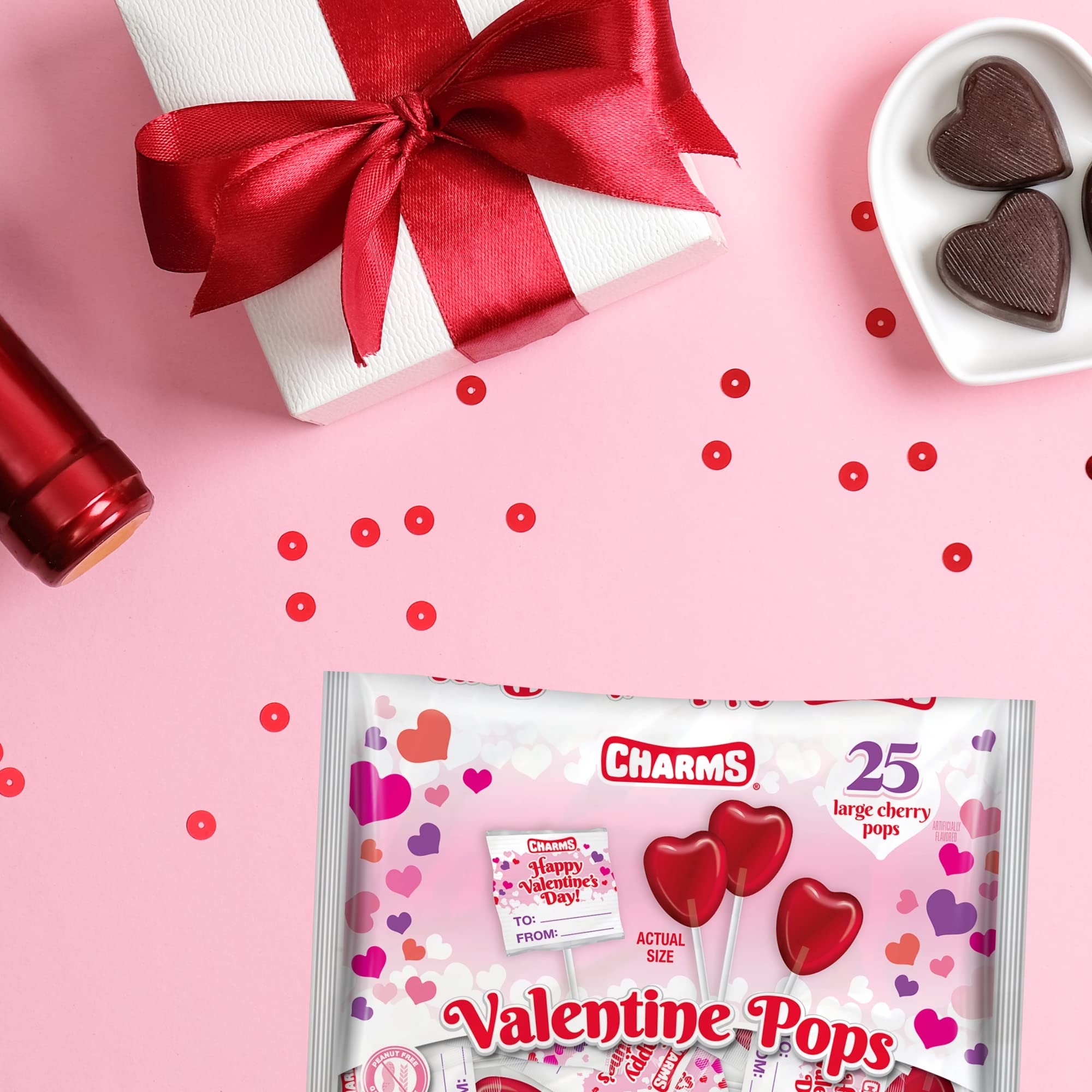 Charms 25-count bag of heart lollipops for easy distribution at events
