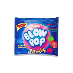 Charms Mini Pops Blue Razz flavor highlighting tangy variety.
